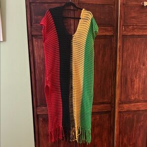 Women’s Multicolor Crochet Swim Cover-Up - Red/Black/Yellow/Green